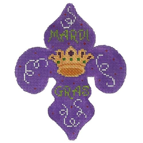 Mardi Gras Mini Fleur De Lys Painted Canvas Kate Dickerson Needlepoint Collections  - 1