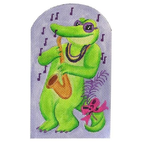 Mardi Gras Mini   Jazzy Gator Painted Canvas Kate Dickerson Needlepoint Collections  - 1