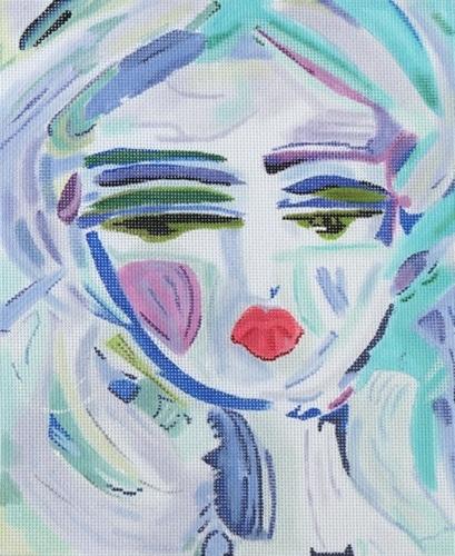 Maren Devine Blue Warrior Girl Painted Canvas Kate Dickerson Needlepoint Collections  - 1