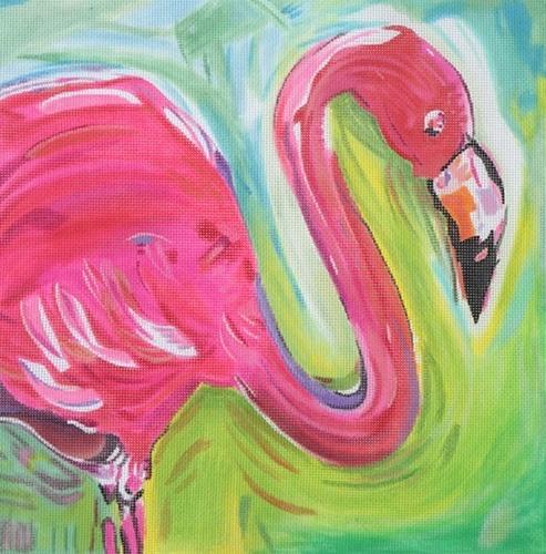 Maren Devine Flamingo Painted Canvas Kate Dickerson Needlepoint Collections 