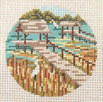 Marsh Pier 3" Ornament Painted Canvas Needle Crossings 