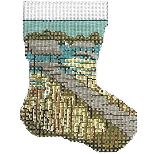 Marsh Pier Mini Stocking on 18 Painted Canvas Needle Crossings  - 1