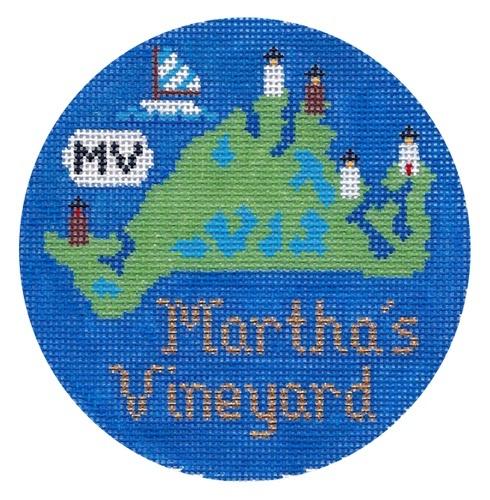 Martha's Vineyard Ornament Painted Canvas Silver Needle 
