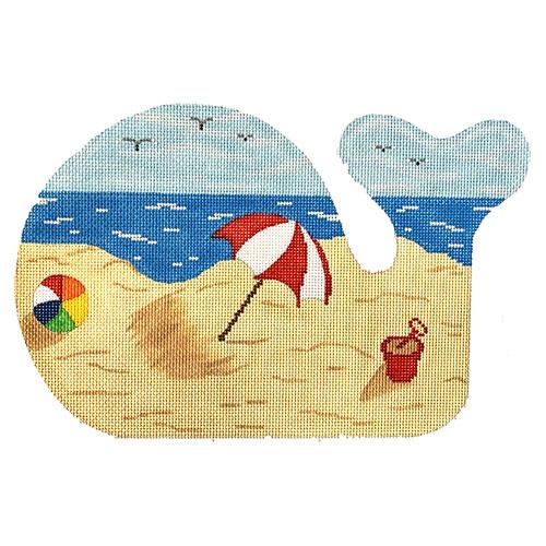 Med. Whale - Beach Scene Painted Canvas Kate Dickerson Needlepoint Collections 