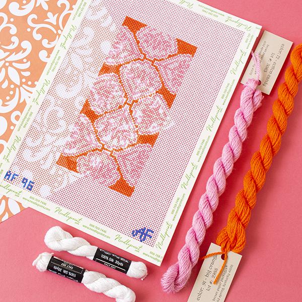 Medallion Eyeglass Case Kit Kits Anne Fisher Needlepoint LLC Orange 