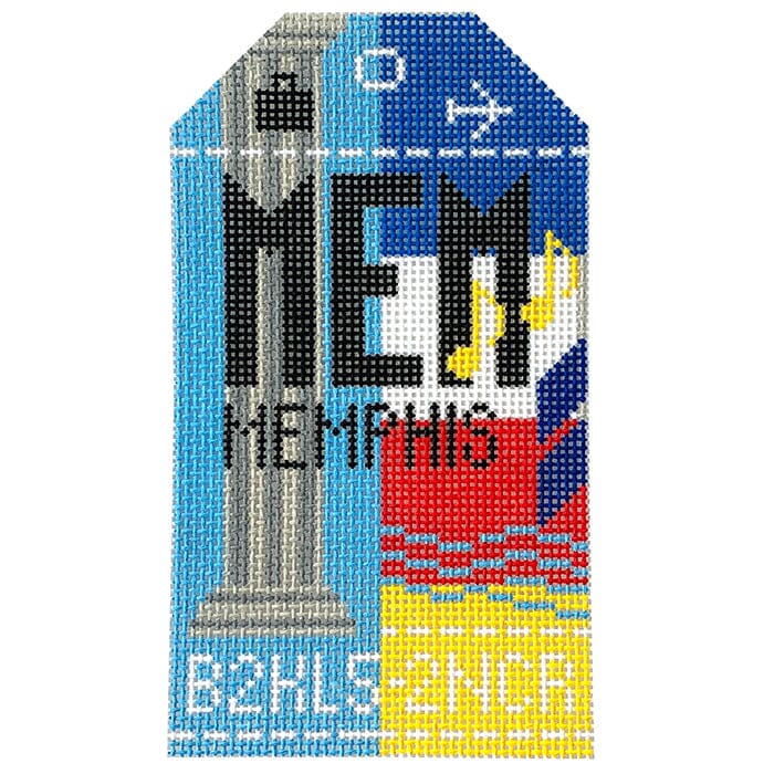 Memphis MEM Travel Tag Painted Canvas Hedgehog Needlepoint 