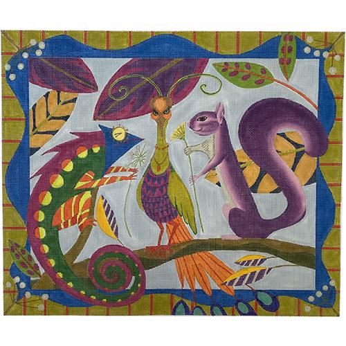Menagerie A Trois Critters Painted Canvas Zecca  - 1