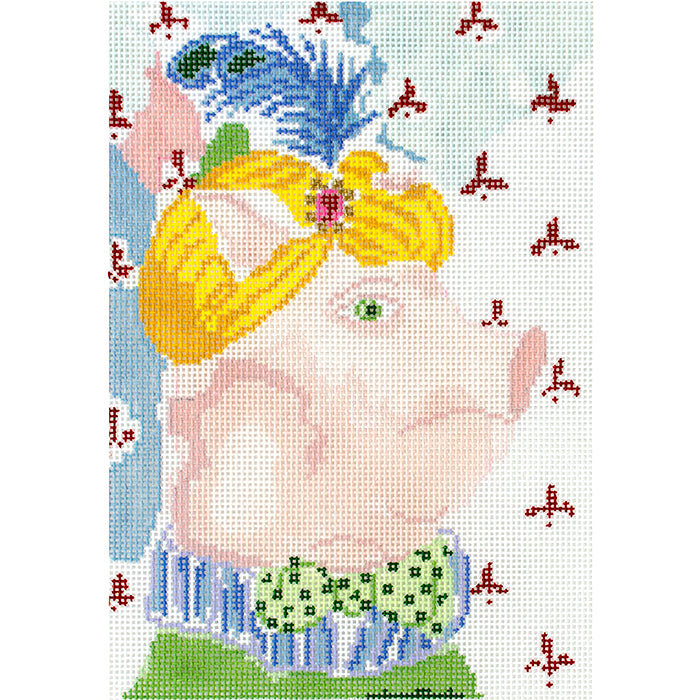 Menagerie Collection - Pig Painted Canvas The Plum Stitchery 