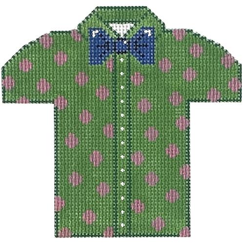 Men's Shirt - Green w/ Polka Dots Painted Canvas The Meredith Collection 