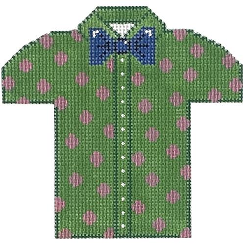 Men's Shirt   Green w/ Polka Dots Painted Canvas The Meredith Collection  - 1