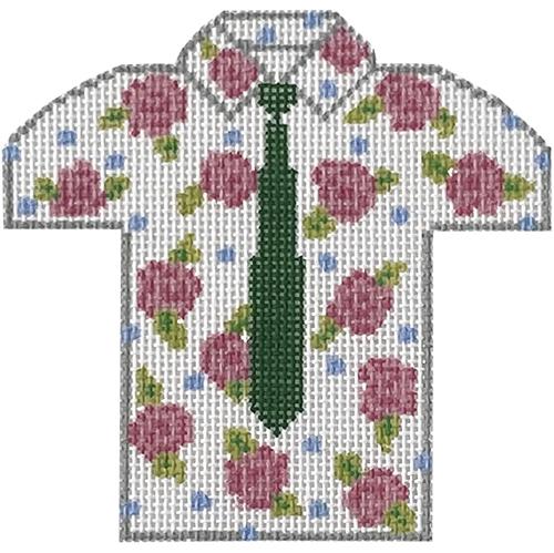 Men's Shirt - Roses w/ Green Tie Painted Canvas The Meredith Collection 