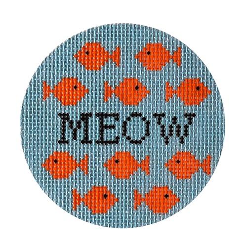Meow with Goldfish on Blue Painted Canvas Kristine Kingston  - 1