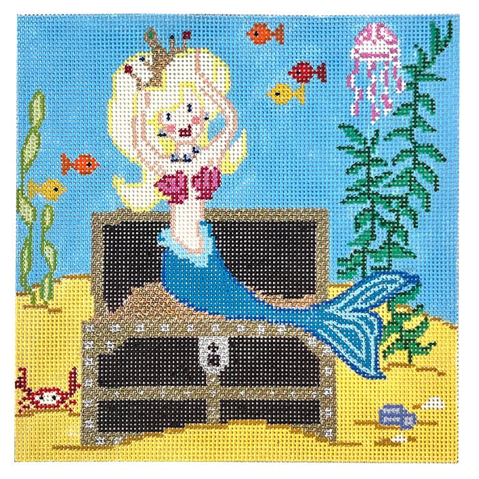 Mermaid and Chest Painted Canvas CBK Needlepoint Collections 
