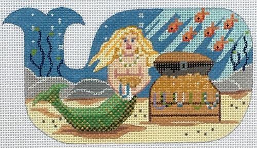 Mermaid with Treasure Chest   Whale Shape Painted Canvas CBK Needlepoint Collections  - 1