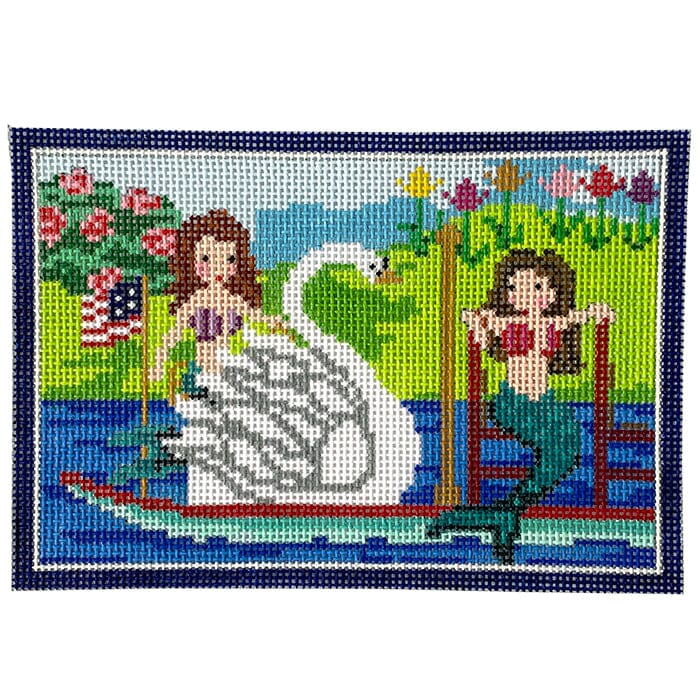 Mermaids and Swan Boat Painted Canvas CBK Needlepoint Collections 