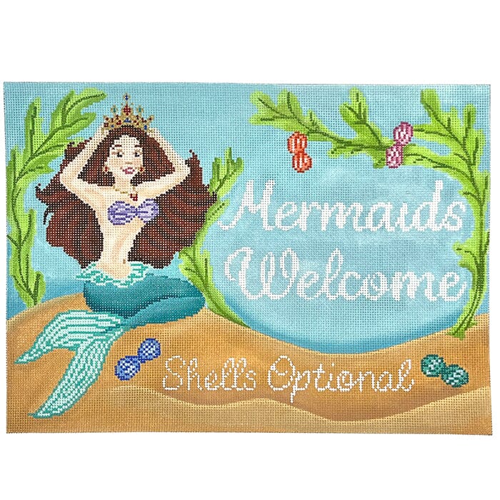 Mermaids Welcome Sign Painted Canvas CBK Needlepoint Collections 