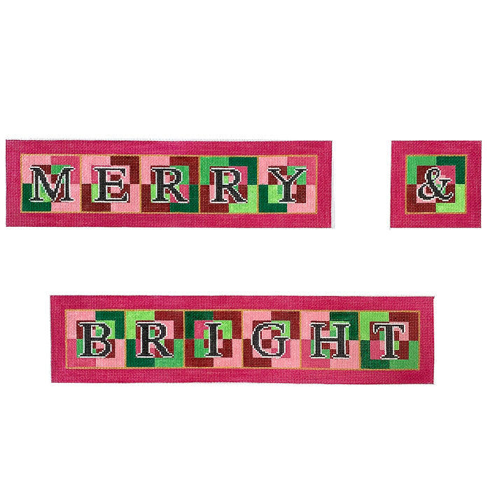 Merry and Bright Block Letters Painted Canvas Eye Candy Needleart  - 1