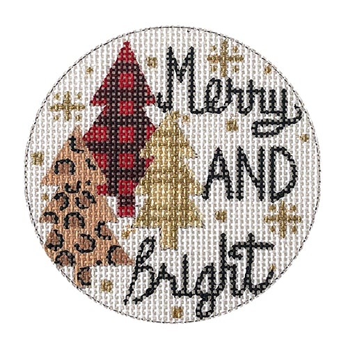 Merry & Bright Trees Round Painted Canvas Alice Peterson Company 