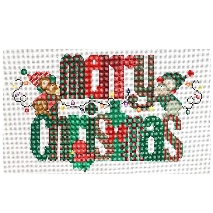 Merry Christmas Banner Painted Canvas NeedleDeeva 