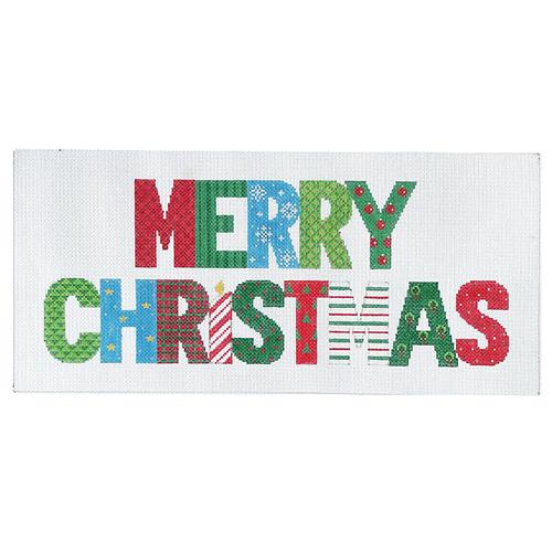 "Merry Christmas" Patchwork Painted Canvas Susan Roberts Needlepoint Designs Inc. 