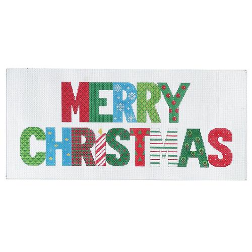 "Merry Christmas" Patchwork Painted Canvas Susan Roberts Needlepoint Designs Inc.  - 1
