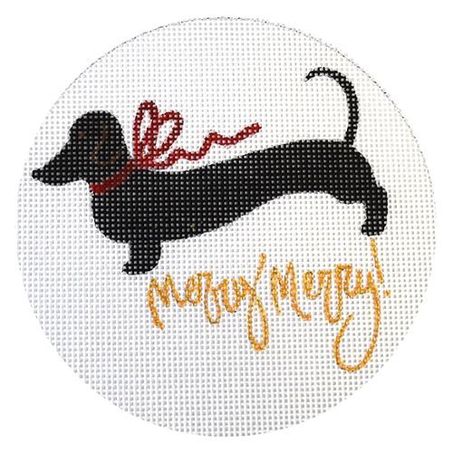 Merry Merry   Black Dachshund White Painted Canvas Camilla Moss  - 1