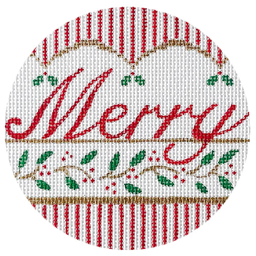 Merry Vintage Striped Round Painted Canvas Vallerie Needlepoint Gallery  - 1