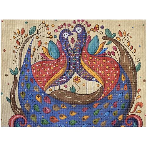 Mexican Folk Art - Peacocks Wedding Celebration Painted Canvas PLD Designs 