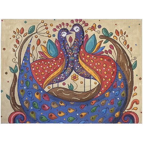 Mexican Folk Art   Peacocks Wedding Celebration Painted Canvas PLD Designs  - 1