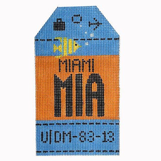 Miami MIA Vintage Travel Tag Painted Canvas Hedgehog Needlepoint 
