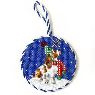 Midnight Basset Hound Round with Stitch Guide Painted Canvas Kirk & Bradley 
