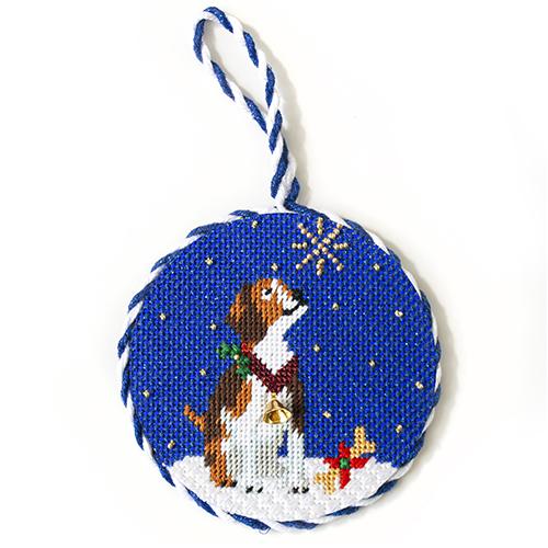 Midnight Beagle Round with Stitch Guide Painted Canvas Kirk & Bradley 
