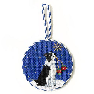 Midnight Border Collie Round with Stitch Guide Painted Canvas Kirk & Bradley 
