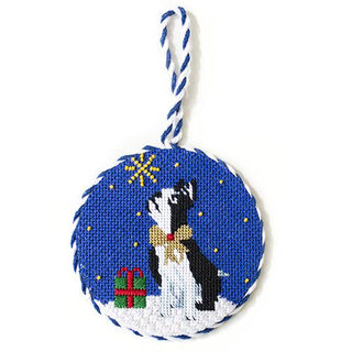 Midnight Boston Terrier Round with Stitch Guide Painted Canvas Kirk & Bradley 
