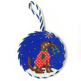 Midnight Chocolate Labrador Round with Stitch Guide Painted Canvas Kirk & Bradley 
