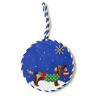 Midnight Dachshund Round with Stitch Guide Painted Canvas Kirk & Bradley 
