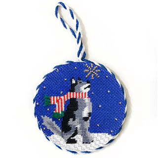 Midnight Husky Round with Stitch Guide Painted Canvas Kirk & Bradley 
