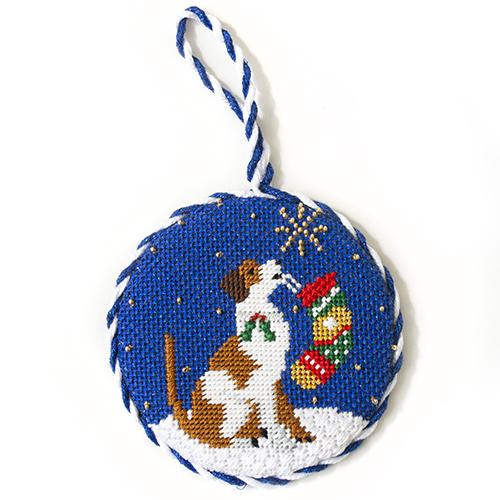 Midnight Jack Russell Round with Stitch Guide Painted Canvas Kirk & Bradley 
