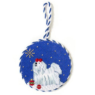 Midnight Maltese Round with Stitch Guide Painted Canvas Kirk & Bradley 
