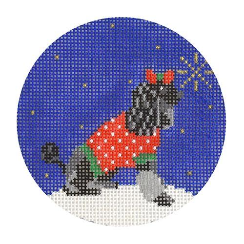 Midnight Poodle Round with Stitch Guide Painted Canvas Kirk & Bradley 