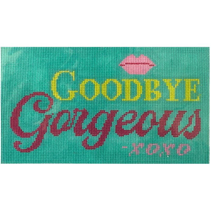 Mini Flat Goodbye Gorgeous   Teal Painted Canvas Kimberly Ann Needlepoint  - 1
