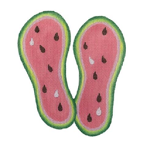 Mini Flip Flop - Watermelons Painted Canvas Kate Dickerson Needlepoint Collections 