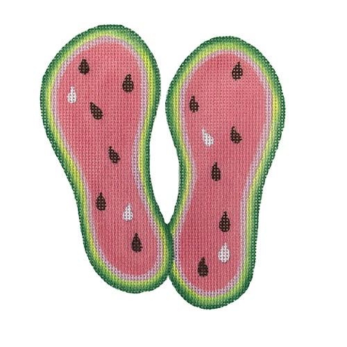 Mini Flip Flop   Watermelons Painted Canvas Kate Dickerson Needlepoint Collections  - 1