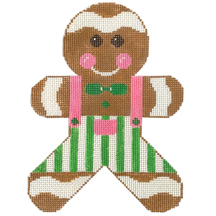 Mini Gingerbread Boy - Pink Suspenders Painted Canvas Rachel Donley 