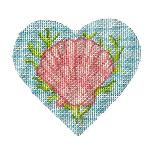 Mini Heart   Scallop & Coral Painted Canvas Kate Dickerson Needlepoint Collections  - 1