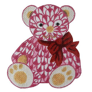 Mini Herend Bear (Pink) Painted Canvas Kate Dickerson Needlepoint Collections 
