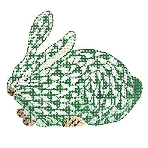Mini Herend Style Crouching Bunny   Emerald Painted Canvas Kate Dickerson Needlepoint Collections  - 1