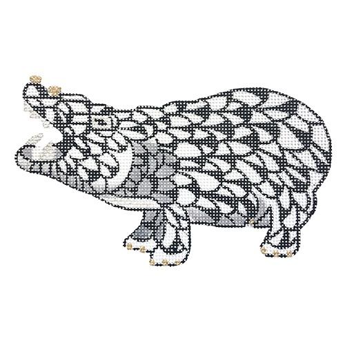 Mini Herend-Style Hippo - Black Painted Canvas Kate Dickerson Needlepoint Collections 