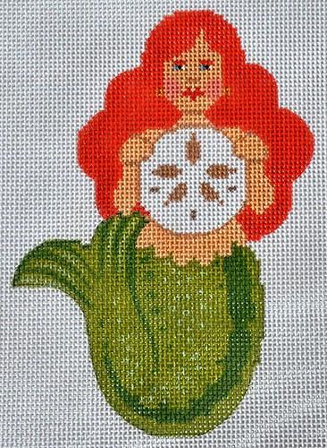 Mini Mermaid with Sand Dollar Painted Canvas Labors of Love Needlepoint  - 1