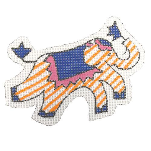 Mini Ornament - Elephant - Orange Stripes w/ Periwinkle & Pink Painted Canvas Kate Dickerson Needlepoint Collections 